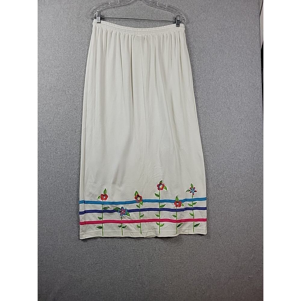Bechamel 100% Cotton White Floral Embroidered Pull On Maxi Skirt Women's Large - Picture 6 of 10